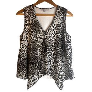 Green Envelope Animal Print Draped Front Tank Blouse Bold Fierce Size Medium